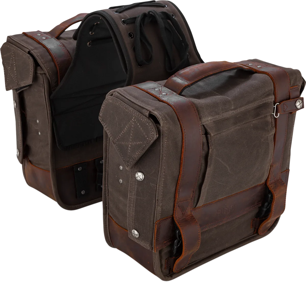 Throw-over Saddlebag — Leather/Wet-Waxed Cotton