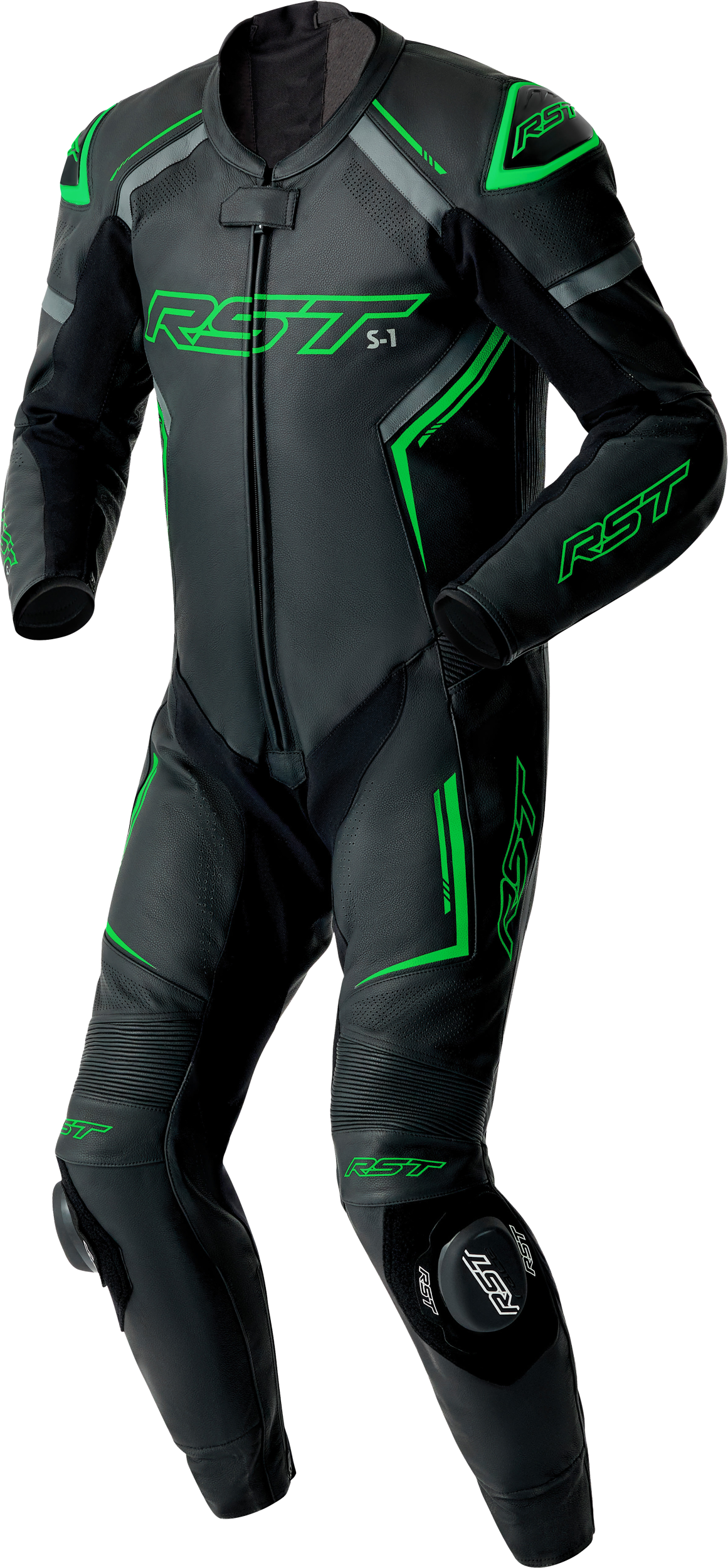 S1 D3O SUIT BLK/GRY/FLO GRN LEATHER 3X
