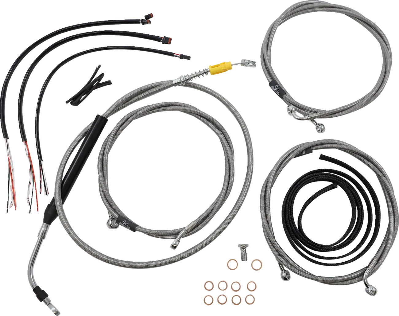 Complete Stainless Braided Handlebar Cable/Brake Line Kit — Cable Kit