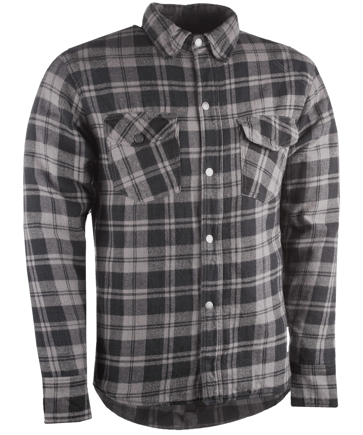 Front angle of the Marksman Flannel in grey and black