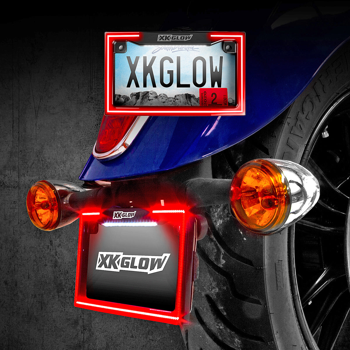 Motorcycle LED License Plate Frame w/Running Turn & Brake