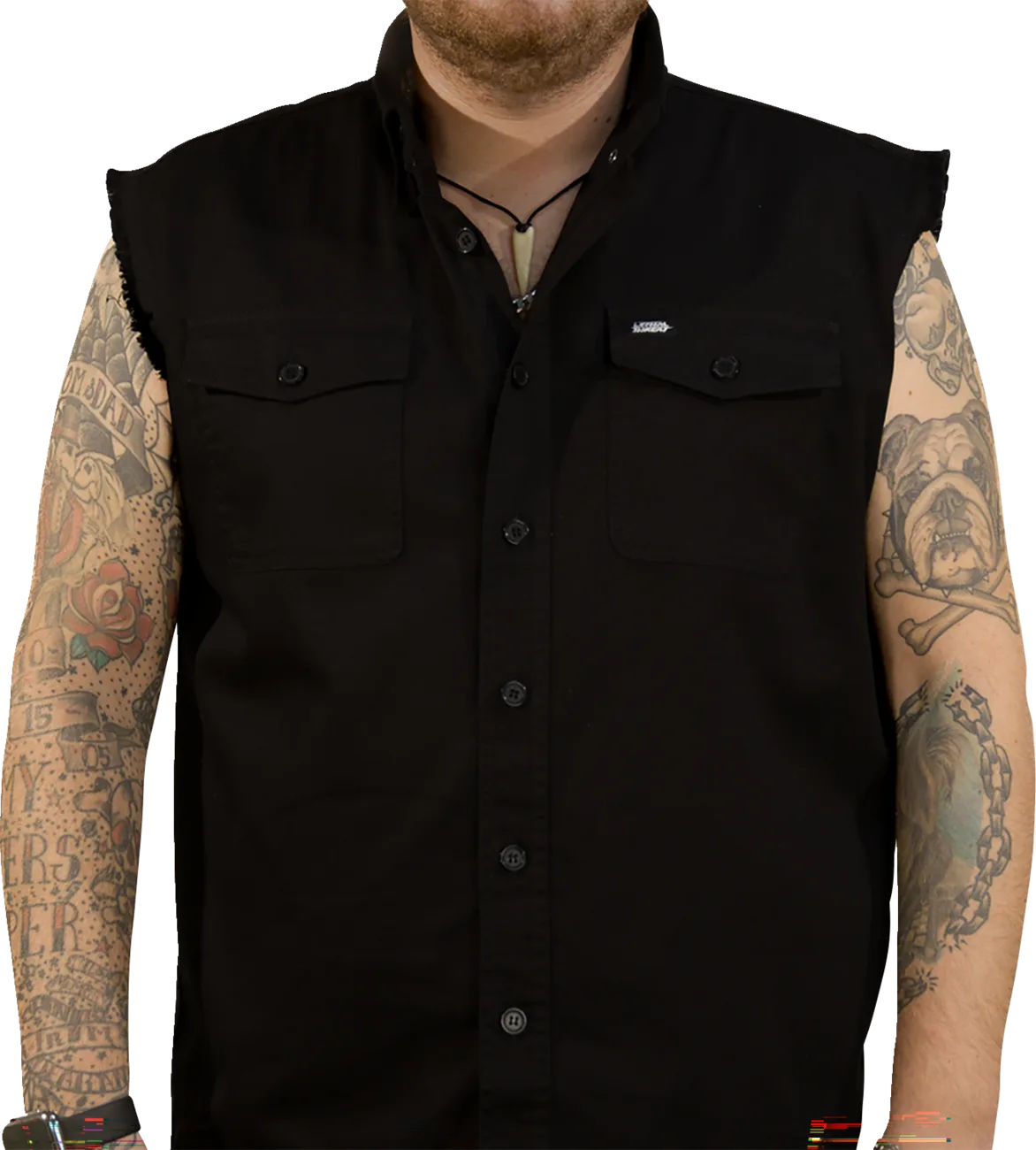 No Regrets Printed Sleeveless Button Down Shirt