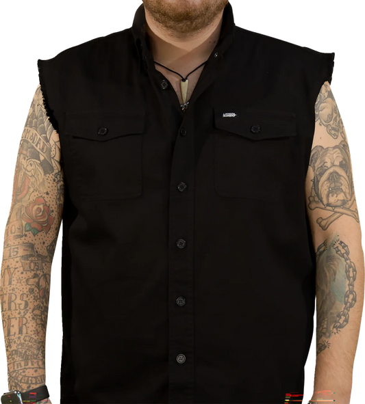 No Regrets Printed Sleeveless Button Down Shirt