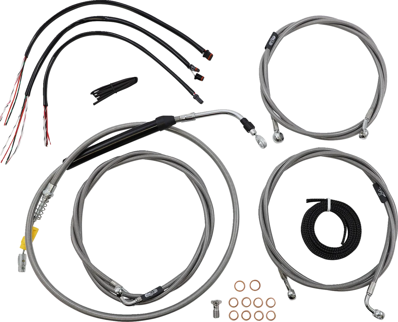 Complete Stainless Braided Handlebar Cable/Brake Line Kit — Cable Kit