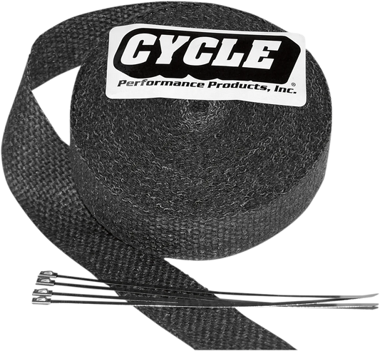 Black Fiberglass Exhaust Wrap with Silver Tie Wraps Kit