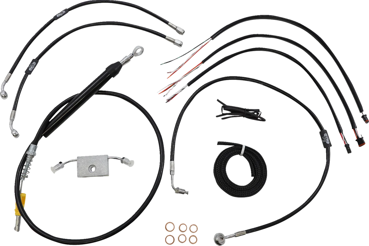 Complete Black Vinyl Braided Handlebar Cable/Brake Line Kit